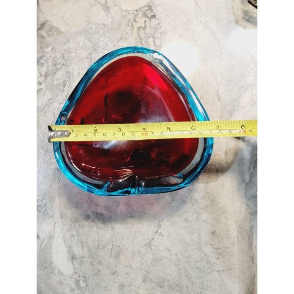 Vintage MCM Murano Glass Ashtray Blue Red Beautiful Heavy! - Picture 6 of 6
